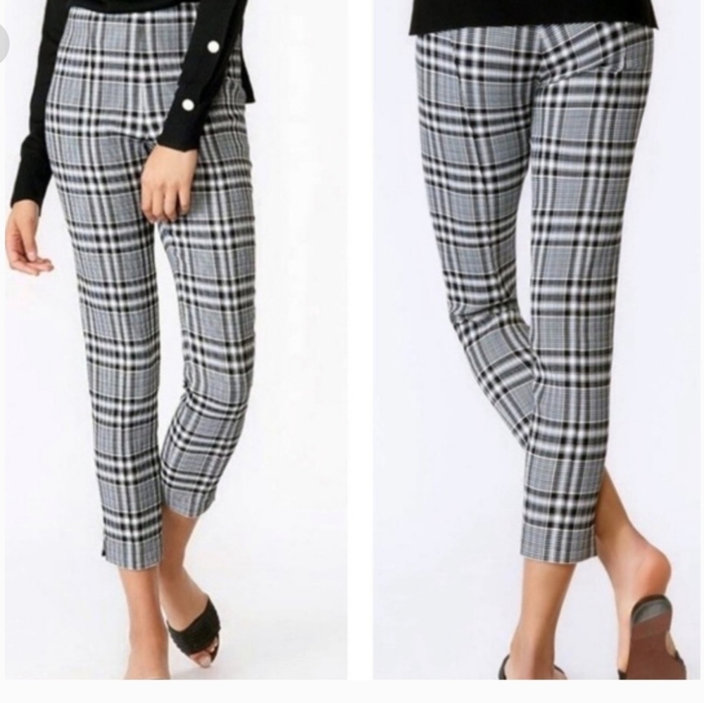 Veronica Beard Honolulu Skinny Crop Pants in Black Ecru Plaid